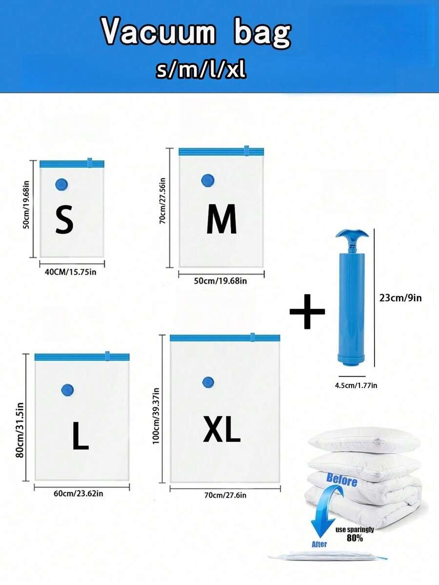 真空压缩拉链收纳袋，节省空间的行李袋，旅行压缩袋，可折叠衣物收纳袋，衣物分类收纳袋，适用于衣物、床上用品、衣柜等 - 节省 80% 的空间，防潮收纳袋。 - 彩色 - 查看 1