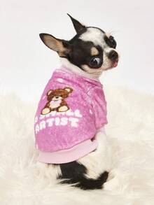 PETSIN 1 Printed Bear Letter Flannel Sweatshirt, Pet Autumn And Winter Thick Warm Pink Version - Pink - View 7