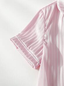 3件套女童优雅可爱粉色条纹吊带背心、长袖上衣和裤子舒适睡衣套装 - 淺粉色 - 查看 6