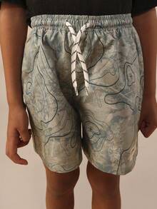 SUMWON Boys Pull On Shorts With Abstract Topographic Map Pattern Summer Casual Drawstring Shorts - Olive Green - View 6