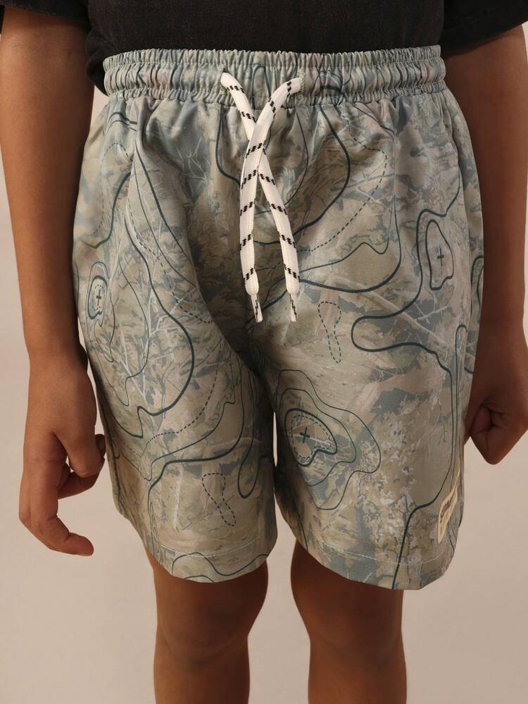 Abstract Topographic Pattern Pull On Shorts