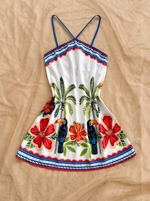 Soleia Casual Fashionable Printed Summer Sleeveless Dress, Tropical Vibe Dress, Women's Beach Slip Dress, Holiday Dress, Brazilian Tropical Vibe Holiday Printed, Women's Casual Dress - Multicolor - View 6