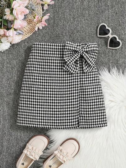 Tween Girls' Solid Color Bow Decor Casual A-Line Mini Skirt Summer Outfits