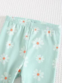 Cozy Pixies 2pcs Baby Girls Floral Knitted Soft Round Neck Short Sleeve Top And Elastic Waist Pants Set - Multicolor - View 6