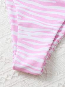 Swim Mod Summer Beach Zebra Stripe Bikini Set Wireless Bra Top & High Cut Bikini Bottom 2 Pieces Bikini - Baby Pink - View 5