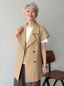 Women's Casual Daily Lapel Neck Double-Breasted Jacket - Khaki - View 4