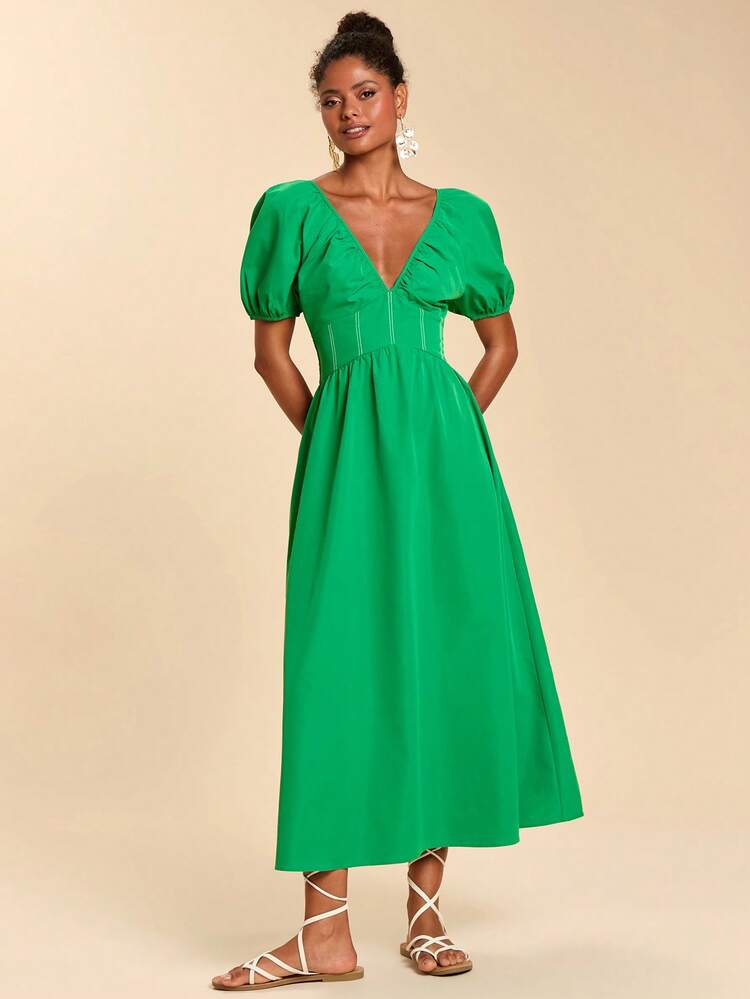 green puff sleeve dress Puff-Sleeve Short A-Line Shimmer Prom 886 Black / XSmall The midi Aje Dusk Knot Puff Sleeve