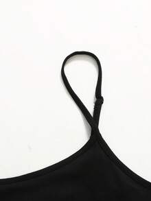 Girlism Tween Girls Black Knit Floral Print Flocked Mesh Vacation Casual Elegant Camisole 2-Piece Set With Cropped Top T-Shirt - Black - View 4