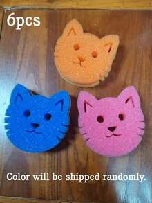 3pcs/Pack Cute Cartoon Cat Face Multi-Functional Dual-Layer Temperature Sensitive Dish Scrubbing Sponge - Strong Decontamination, For Kitchenware, Applicable For Modern Kitchen Sink - Multicolor - View 10