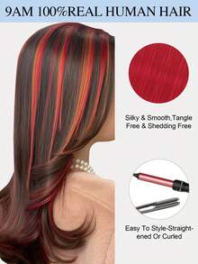 3片装彩色夹式接发，18英寸长直发，100%真人发丝，红色，隐形直发挑染，彩色发片，彩虹接发，适合女性女孩日常佩戴，冬季、圣诞节、万圣节装扮，秋季穿搭，女士秋季穿搭 - SRed - 查看 11