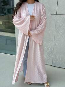 Yasmyna Áo Abaya Ả Rập dáng rộng, tay loe, màu trơn dành cho nữ - Hồng - Xem 5