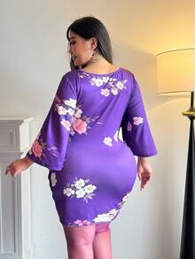 Vibekara Vestido morado con estampado floral ajustado de talla grande - Morado - Ver 7