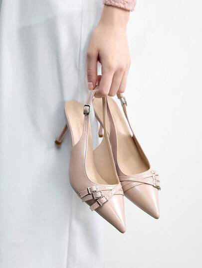 CUCCOO BIZCHIC Pointed Toe Stiletto High Heel Burgundy Backstrap Multi-Strap Fashionable Commuter Versatile Women's High Heel Mules For Christmas Valentine's Day