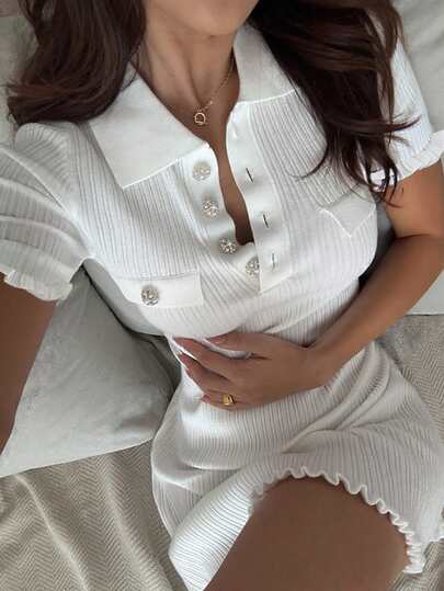 Sunnyshic Women's Spring/Summer Casual Elegant Commuter Ribbed Knit Fitted Fashionable Versatile Vintage Style Knit Dress