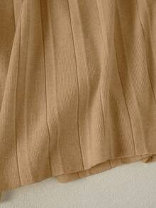 Franclia New Pleated Patchwork Knitted High Waist Slimming Midi A-Line Skirt, Casual Women Sweater Skirt - Ginger - View 3