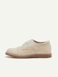 Cozy Pixies Basic All-Match College Style British Style Boys' Elastic Pu Leather Splicing Oxford Shoes With Cap Toe Party - Apricot - View 8