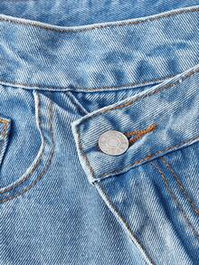 Sweetra Fashionable Casual Women's Asymmetric Waist Pocket Tapered Jeans - Blue - View 5