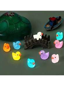 50/100只发光小鸭子迷你树脂鸭子，黑暗中会发光，可用于史莱姆、娃娃屋、花园装饰（多种颜色） - 彩色 - 查看 6