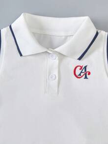 SHEIN Casuvi Kids 春夏女童两件套，针织罗纹领开衫背心，字母印花，搭配弹力腰褶裙，休闲校园风，适合户外、居家、日常穿着。 - 彩色 - 查看 7
