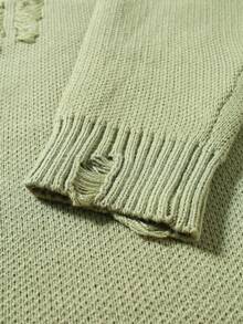 Manfinity EMRG Men Letter Pattern Ripped Sweater - Green - View 4