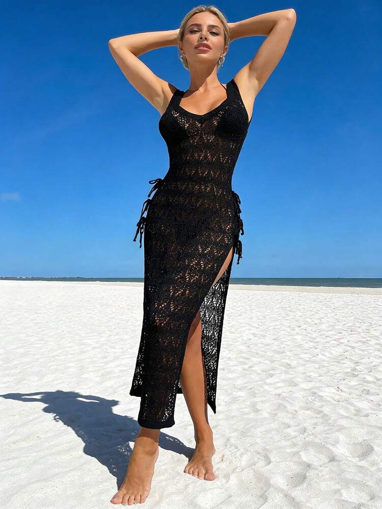 Women's Solid Color Hollow Out Knit Cover Up