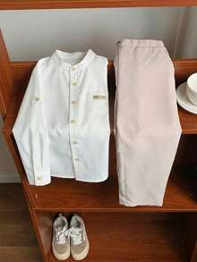 PrepCrw Camisa de manga larga con cuello y botones para niños, estilo universitario - Blanco - Ver 4