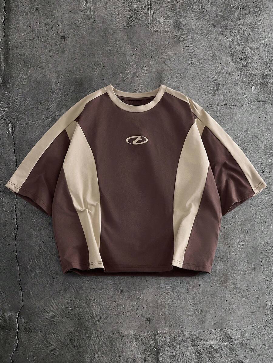 AXEPEAK Men's Geometric Print Round Neck Short Sleeve Casual T-Shirt Jersey Surf Shirt Brown Sweatshirt - Multicolor - View 1