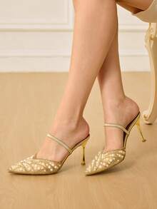 CUCCOO HITCHD 女士尖头仿珍珠装饰优雅日常百搭时尚高跟鞋 - 金色 - 查看 12
