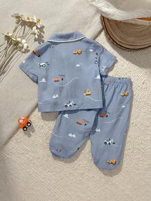 Loomiva Newborn Baby Girl Cartoon Car Pattern Lapel Long Sleeve Cardigan Shirt & Elastic Waist Pants 2 Pieces Set - Multicolor - View 5