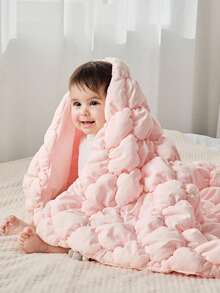 Cozy Pixies 1pc Baby Blanket, Solid Color Quilted 3D Bubble Diamond Pattern, Thick & Soft, Suitable For Autumn/Winter - Dusty Pink - View 2