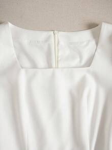 Franclia 女士优雅纯色泡泡袖荷叶边连衣裙，夏季 - 白色 - 查看 5