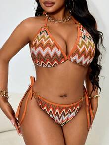 Slaydiva Plus Size Sexy Lace-Up Bikini Set - Multicolor - View 5