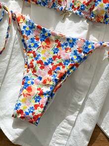 Swim Mod 2件套 女士夏季随机印花露背蝴蝶结吊坠比基尼泳衣套装 - 彩色 - 查看 5