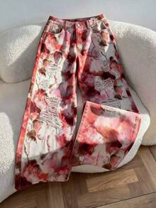 SHEIN MOD 女士时尚休闲碎花做旧宽松牛仔裤 - 彩色 - 查看 3