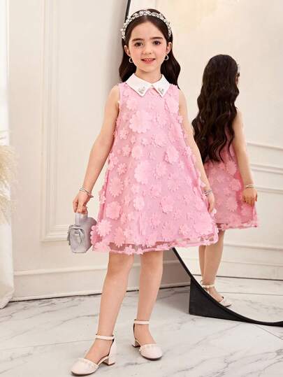 SHEIN Ung flicka vävd kontrastfärgad casualklänning