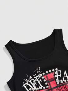 ROMWE Grunge Punk Street Punk Kreuz Muster Strass verziertes Damen Tank Top - Schwarz - Übersicht 3