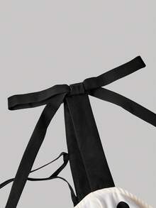 SHEIN MOD 女士波点浪漫露背系带蝴蝶结连衣裙，适合约会、派对、度假、下午茶、生日等场合 - 黑與白 - 查看 7