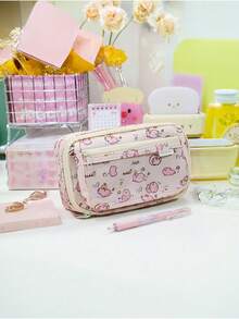 2pcs Capybara Pencil Bag, Cute Cartoon Flip, Transparent Front Multi-Pocket, Oxford Fabric Storage Bag, Large-Capacity Multi-Functional Student Stationery, Cute Multifunctional Storage Bag, Pencil Case, Cosmetic Bag For School, Stationery,Holiday Gifts, School Gifts,Back To School,School Supplies - Multicolor - View 4