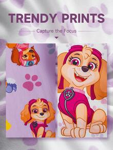 SHEIN | PAW Patrol 女童卡通可爱狗狗印花修身睡衣套装，包含上衣和裤子，秋冬款 - 紫色 - 查看 5