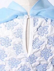 1 Piece Of Girls' Sweet And Fresh Style Thin Gauze Collar Mid-Length Dress With Blue And White Pattern Texture Sleeveless Dress Daily Spring And Summer Party Dress For Party And Gathering - Blue - View 4