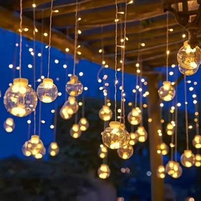 1PC Fairy String Lights - 12 Clear Ball Lights, USB Powered, No Plug Required, Wall-Mountable, Suitable For Christmas, Valentine's Day, Birthdays And Indoor Holiday Decorations | Classic Style | Metallic Finish, Halloween Fairy Lights, Christmas Decorations [USB]