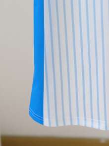 SHEIN Sparklyn Tween Girls' Casual Striped & Star Print Round Neck Short Sleeve Dress, Summer - Blue - View 7