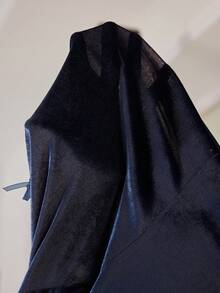 LuxeNights Women's Velvet V-Neck Contrast Lace Mid-Length Short Sleeve Nightgown - Blue - View 6