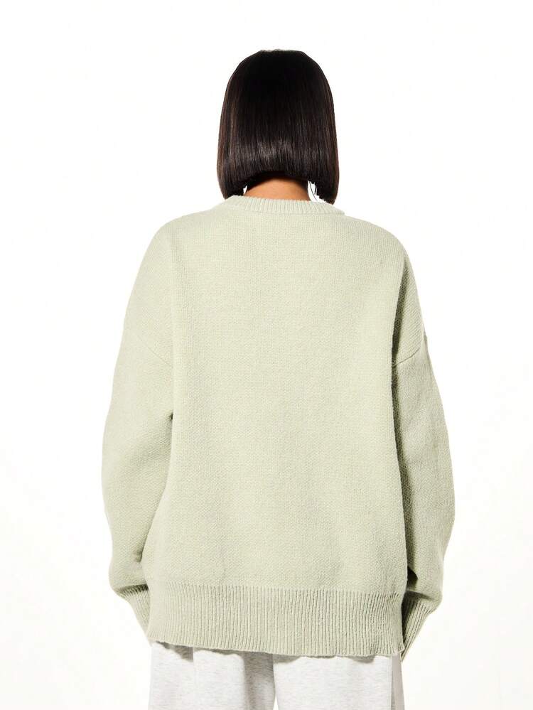 SUMWON WOMEN Suéter de punto con cuello redondo extragrande y estampado gráfico