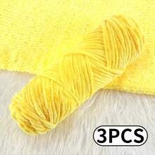 秋冬季三件套奢华天鹅绒纱线套装 - 柔软的涤纶雪尼尔纱线，非常适合DIY编织和钩编，多种颜色可选，包括白色、米色、蓝色、棕色、紫色、绿色、黑色和灰色。 - 彩色 - 查看 9