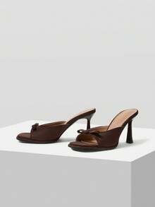 MOTF 蝴蝶结装饰穆勒鞋，纯色高跟凉鞋，度假鞋，适合夏季新年假期、春季、春假、复活节舞会等场合。