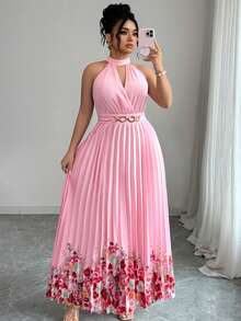 SHEIN Elenzya 大码梭织印花优雅夏季女式连衣裙 - 粉色 - 查看 6
