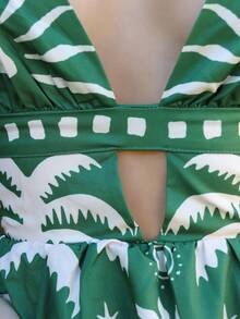SILVIA DI SANTO Women's Boho Tropical Green Coconut Tree & Sun Print Deep V Backless A-Line Short Dress - Multicolor - View 6
