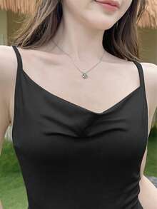 Cévolie Vestido de mujer de unicolor con múltiples capas de tirantes, 2026 - Negro - Ver 4