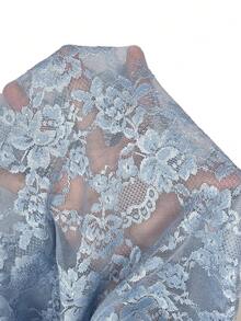 SHEIN BAE Women's Floral Lace Stand Collar Long Sleeve Sheer Sexy Bodysuit - Baby Blue - View 7